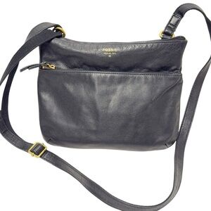 Fossil Tinsley Black Pebbled Crossbody Bag with Gold Hardware